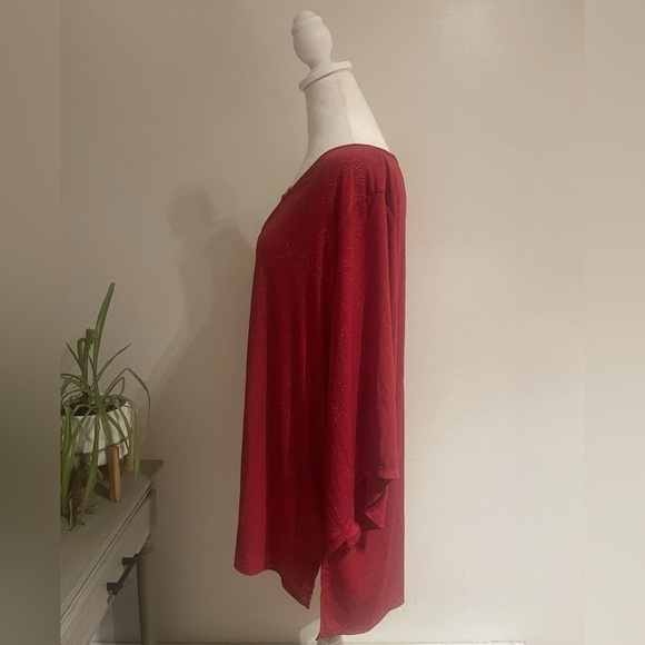 Amana Red and Gold Rhinestone Paisley Pattern Tunic Flowy Elegant Blouse Size 2X - Picture 5 of 7